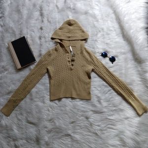 AEROPOSTALE tan cable knit crop top sweater hooded